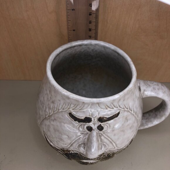 Vintage Studio Art Pottery Large Funny Mustache Face Coffee Mug - Picture 6 of 7
